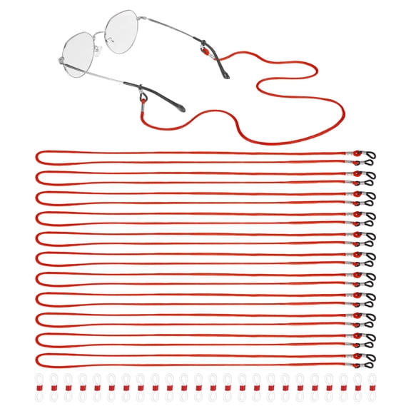 Uxcell 12 Pcs Nylon Eyeglass Strap Braided, 28 Inch Eyeglass Lanyard Strap with Silicone Loops, Anti-Lost Eye Glasses Holder Strings Around Neck, Red