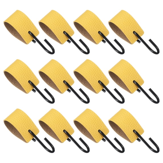 Uxcell 12 Pcs PU Leather S Hooks, Multifunctional S Shaped Hooks for Hanging Coat Towel Camping Kitchen Bathroom Handle, Yellow