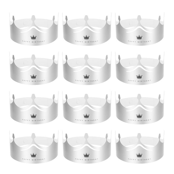 Uxcell 12 Pcs Paper Crowns Silver Foil Crown with Pattern for Birthday,Arc Hollow Style