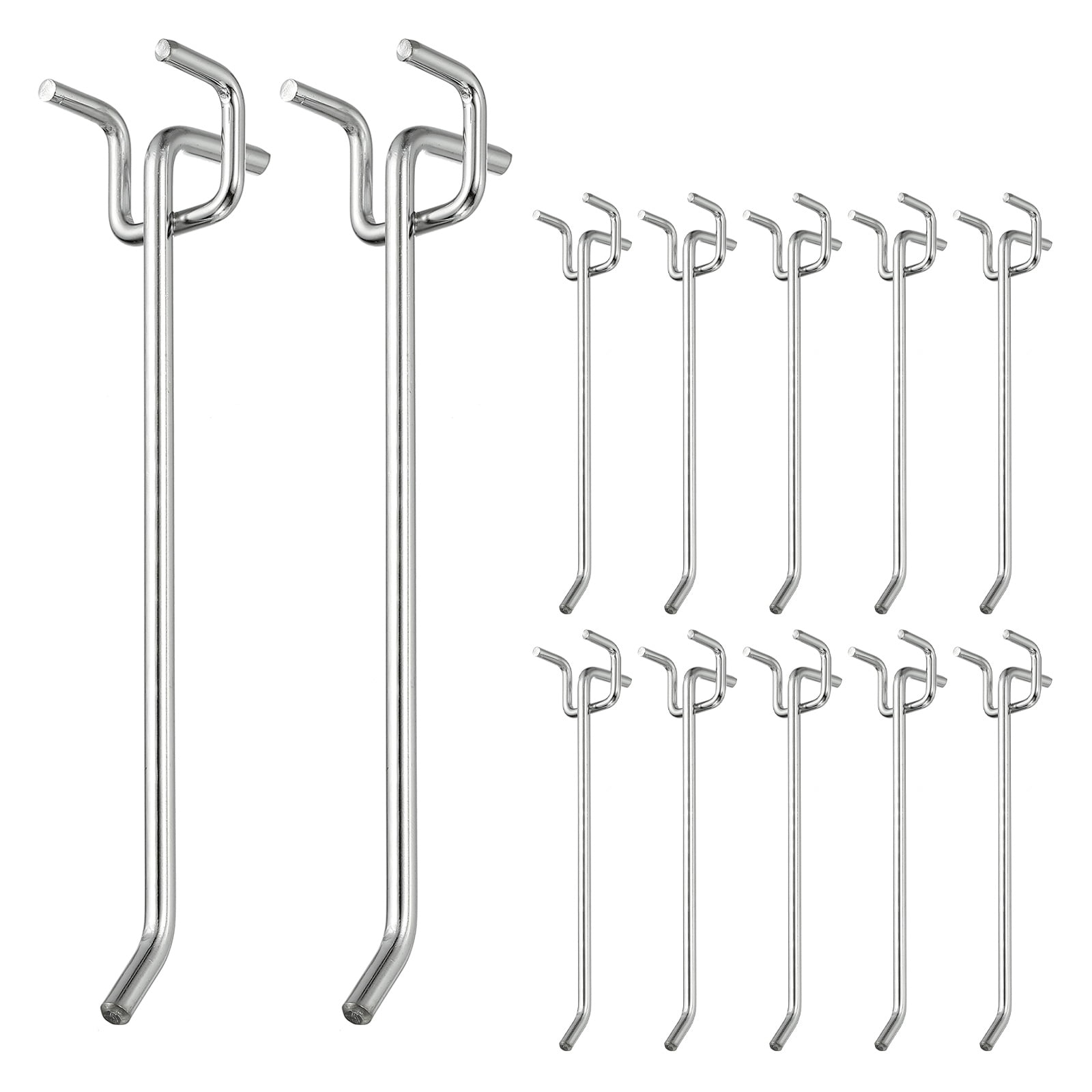 Uxcell 12 Pcs Pegboard Hooks, 5.9 Inch Peg Board Hooks Kit Fit 1/5" Pegboard Garage for Hanging Shelving Tool Storage Craft Organizing, Silver Tone (1mm Hole Dia) at Walmart