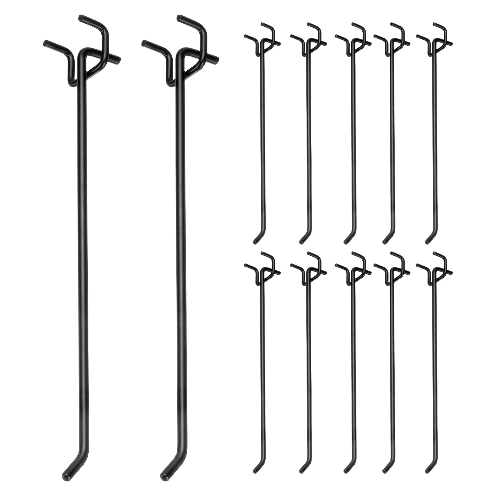 Uxcell 12 Pcs Pegboard Hooks,  9.8 Inch Peg Board Hooks Kit Fit 1/5" Pegboard Garage for Hanging Shelving Tool Storage Craft Organizing, Black (1.2mm Hole Dia)