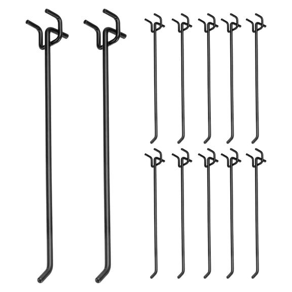 Uxcell 12 Pcs Pegboard Hooks,  9.8 Inch Peg Board Hooks Kit Fit 1/5" Pegboard Garage for Hanging Shelving Tool Storage Craft Organizing, Black (1mm Hole Dia)