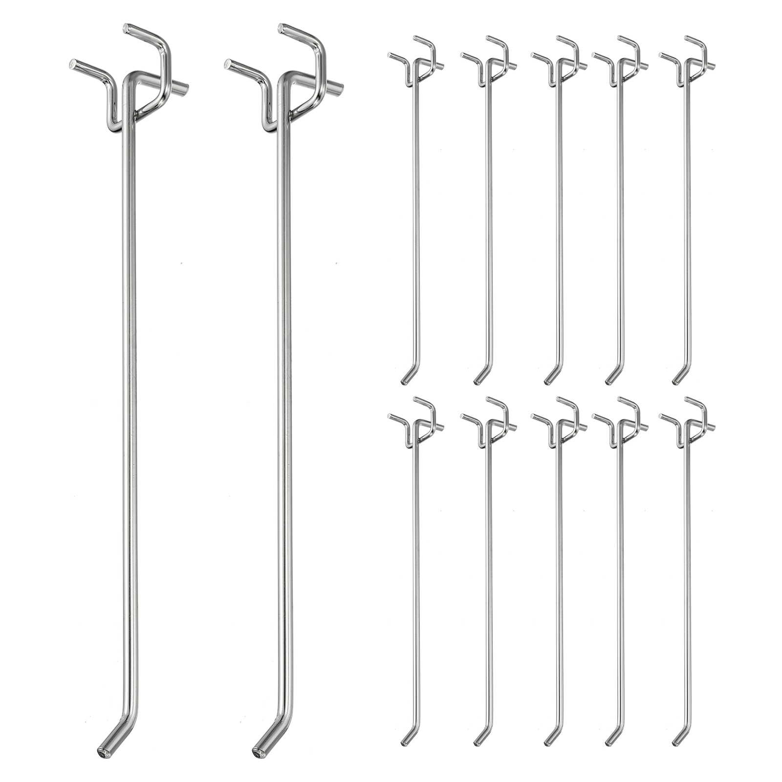 Uxcell 12 Pcs Pegboard Hooks,  9.8 Inch Peg Board Hooks Kit Fit 1/5" Pegboard Garage for Hanging Shelving Tool Storage Craft Organizing, Silver Tone (1.2mm Hole Dia)