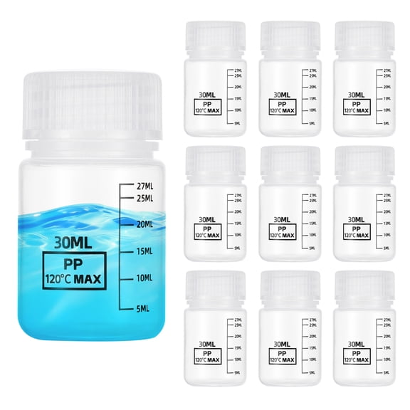 Uxcell 12 Pcs Plastic Sample Bottles with Screw Cap, 1 oz 30ml Wide Mouth Reagent Bottle Transparent PP Sample Containers with Lid for Lab Water Reagent Sample Home Storage Seal, Clear
