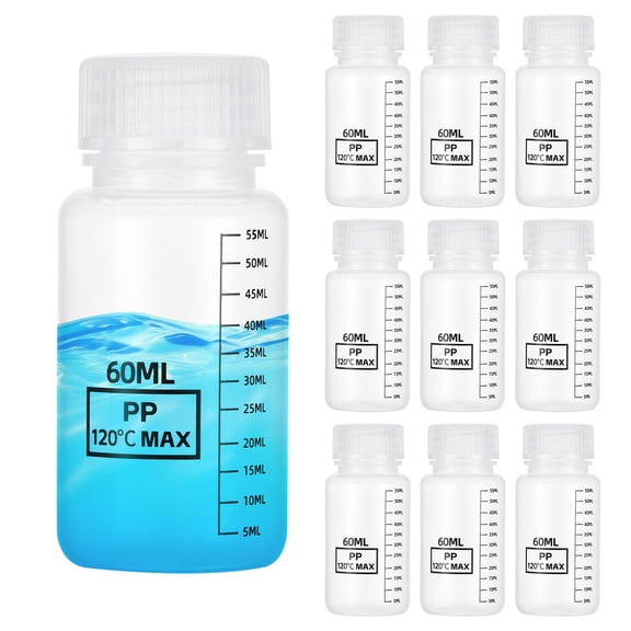Uxcell 12 Pcs Plastic Sample Bottles with Screw Cap, 2 oz 60ml Wide Mouth Reagent Bottle Transparent PP Sample Containers with Lid for Lab Water Reagent Sample Home Storage Seal, Clear