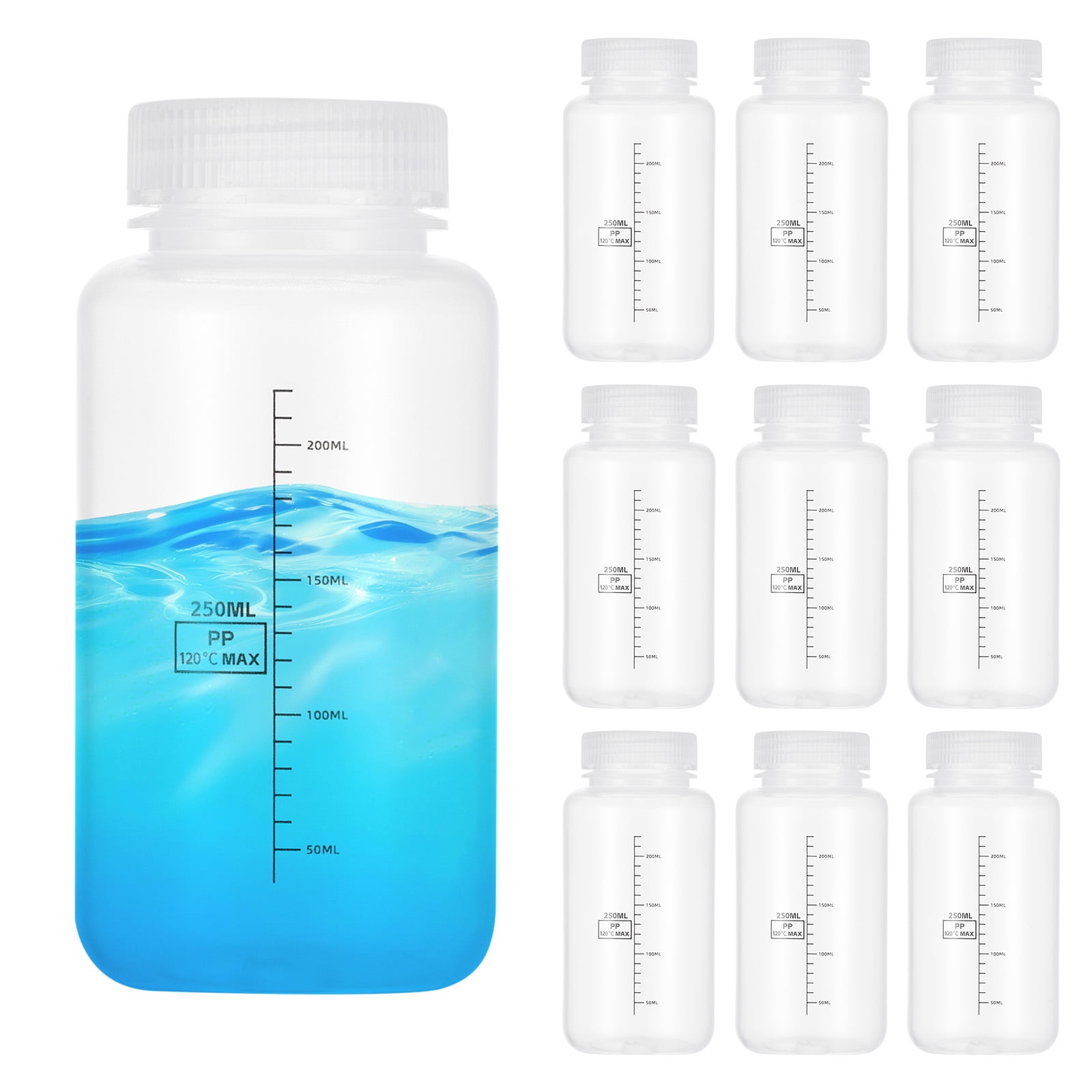 Uxcell 12 Pcs Plastic Sample Bottles with Screw Cap, 8 oz 250ml Wide ...