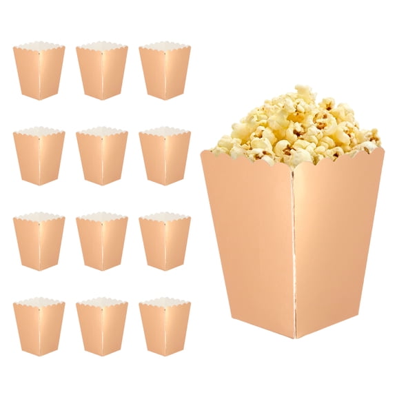Uxcell 12 Pcs Popcorn Boxes, 3 Inch Popcorn Bucket Containers, Movie Night Supplies Paper Cups Holders for Cinema, Rose Gold
