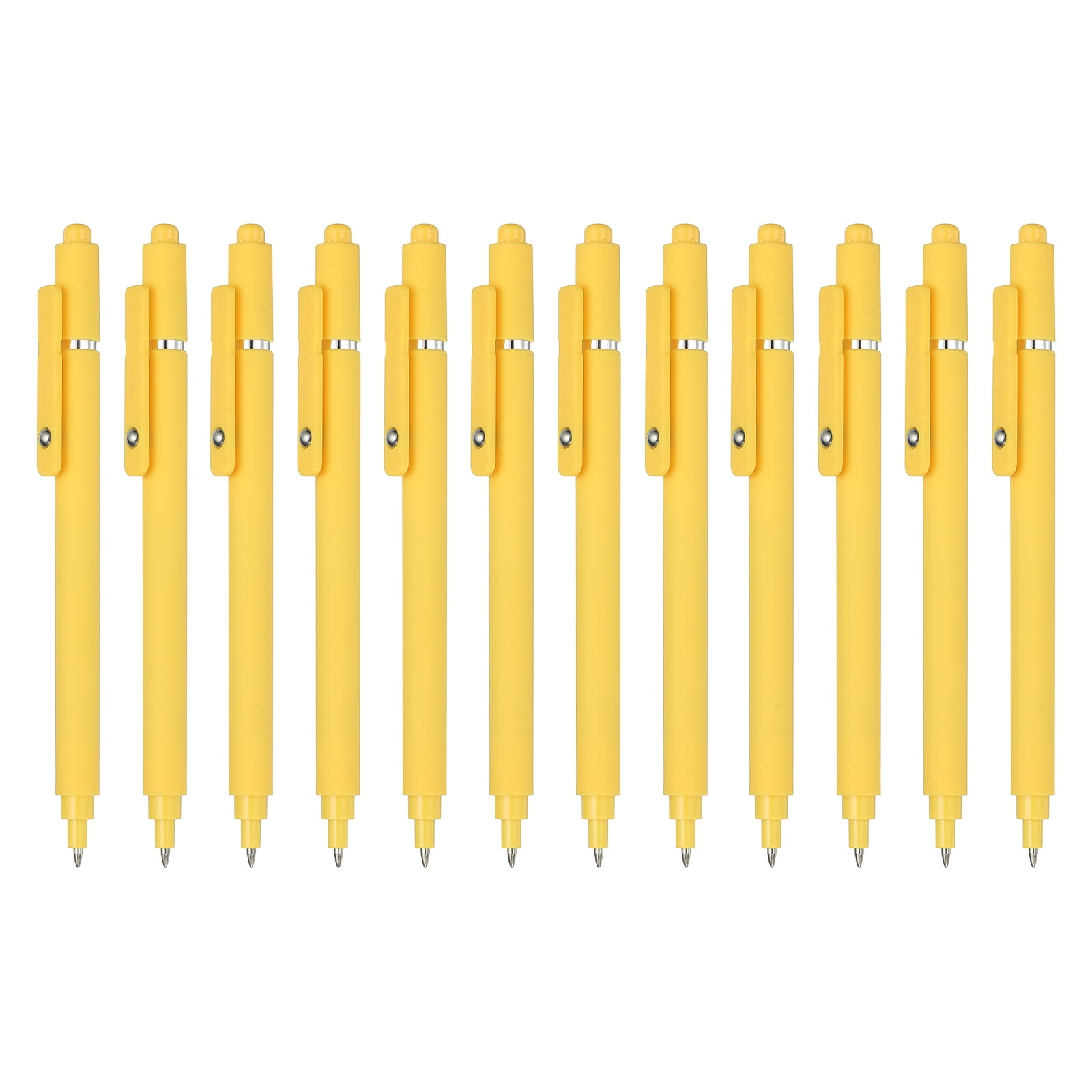 Uxcell 12 Pcs Retractable Gel Pens, 0.5mm Black Ink Fine Point Smooth Writing Cute Aesthetic Pen Quick Dry for Office Home Journaling Note Taking Supplies, Yellow