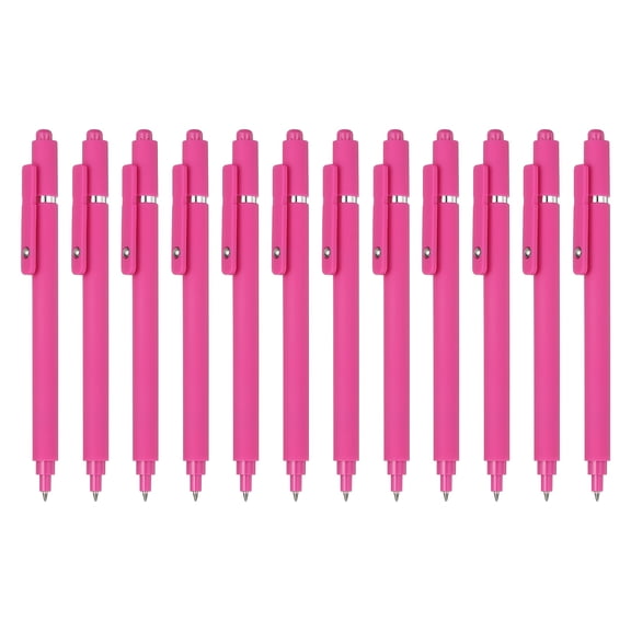 Uxcell 12 Pcs Retractable Gel Pens, 0.5mm Black Ink Fine Point Smooth Writing Cute Aesthetic Pen Quick Dry for Office Home Journaling Note Taking Supplies, Rose Red