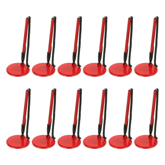 Uxcell 12 Pcs Secure Pen with Adhesive Chain and Security Pen Holder, Reception Counter Pens Desktop Pen Black Ink Refills for Desk Workplace Office Home Supplies, Flat Base, Red