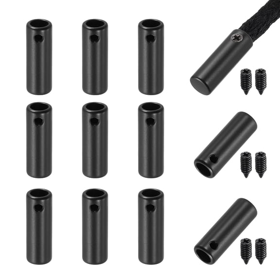 Uxcell 12 Pcs Shoelace Tips, 20mm Metal Aglets Shoes Lace Cords End Tip Cap Replacement with Screw for Canvas Sneakers DIY Clothes Strings, Black