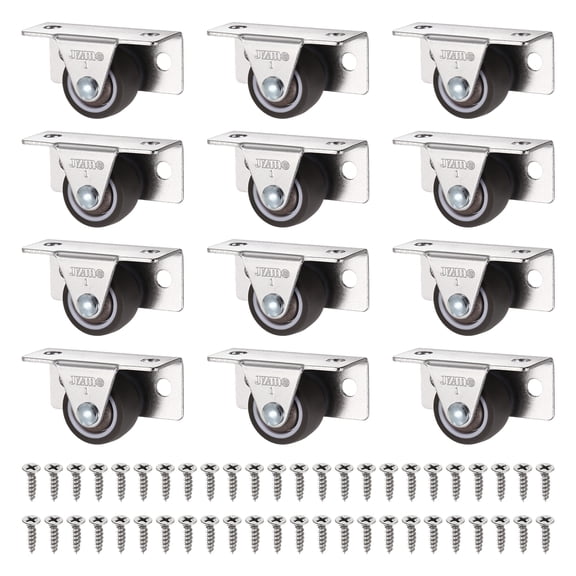 Uxcell 12 Pcs Small Caster Wheels, 1 Inch L-shaped Mini Low Profile Casters Side & Top Plate Mount Smooth Drawer Rollers for Furniture Underbed Drawers Trays DIY Projects, Brown/Silver