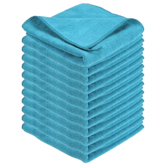 Uxcell 12 Pcs Square Hand Towels, 11.8 x 11.8" Soft Microfiber Hanging Hand Towel with Hanging Loop Highly Absorbent Kitchen Towels for Home Bathroom Kitchen Cleaning Supplies, Light Blue