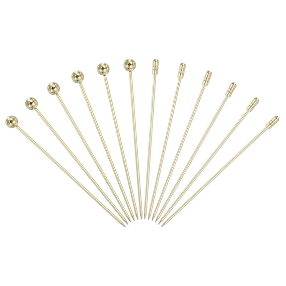 Uxcell 12 Pcs Stainless Steel Cocktail Picks, 4.33" Martini Picks Fruit Sticks Metal Skewers Reusable for Drinks Olives Appetizers Fruit Decorative, Gold (Bead/Cylinder)