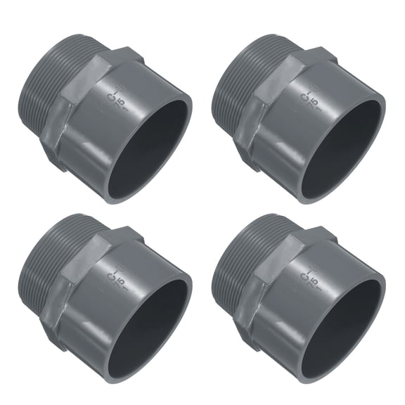 Uxcell 4Pcs Union Pipe Fitting 2.5" Male Adapter Thread Connector Pipe Sink Drain Adapters for Connecting Pipes, Grey
