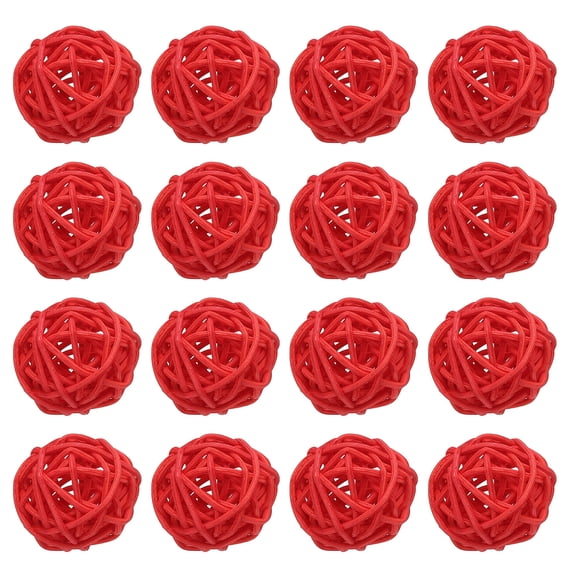 Uxcell 12 Pcs Wicker Rattan Balls 1.2 Inch Rattan Decorative Balls Vase Fillers for Wedding Party Centerpiece Bowls Home Decoration, Red