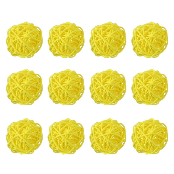 Uxcell 12 Pcs Wicker Rattan Balls 2 Inch Rattan Decorative Balls Vase Fillers for Wedding Party Centerpiece Bowls Home Decoration, Yellow