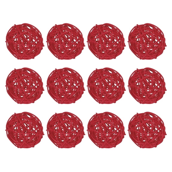 Uxcell 12 Pcs Wicker Rattan Balls Decorative Balls 2Inch for Vase Fillers ,Wedding ,Party , Red