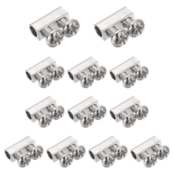 Uxcell 12 Pcs Wire Rope Cable Clamp, 10 x 4mm Copper Double Hole Wire Rope Clips Adjustable Lock Crimping Loop Sleeve Stop for 3mm Dia Cable, Silver
