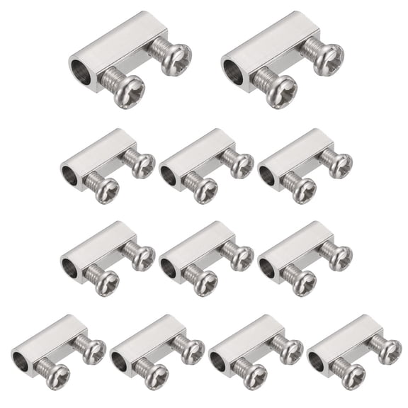 Uxcell 12 Pcs Wire Rope Cable Clamp, 15 x 5.5mm Copper Double Hole Wire Rope Clips Adjustable Lock Crimping Loop Sleeve Stop for 4.2mm Dia Cable, Silver