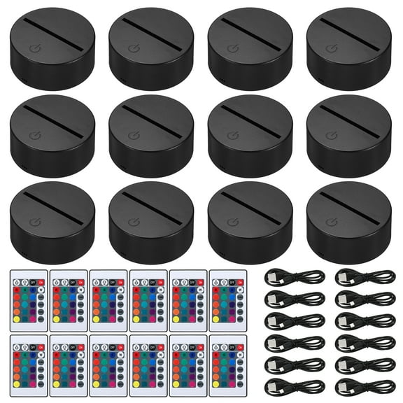 Uxcell 12 Pieces 3D Night LED Light Lamp Base 16 Colors Light Display Base with Remote Control and USB Cable (12 Pieces)