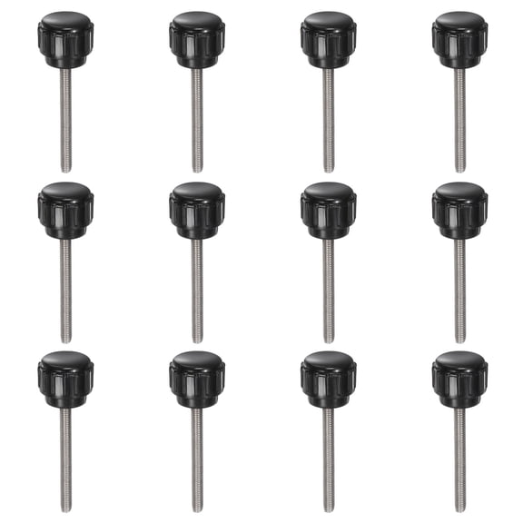 Uxcell 12 Pieces Knurled Clamping Knobs M3 x 30mm 304 Stainless Steel Threaded Stud 14mm Round Head Thumb Screws Black