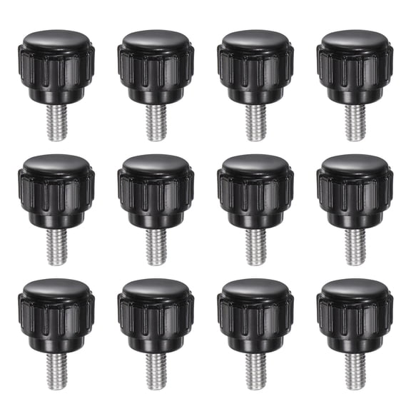 Uxcell 12 Pieces Knurled Clamping Knobs M4 x 8mm 304 Stainless Steel Threaded Stud 14mm Round Head Thumb Screws Black