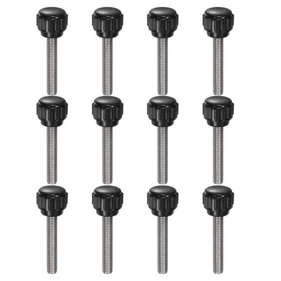 Uxcell 12 Pieces Knurled Clamping Knobs M5 x 30mm 304 Stainless Steel Threaded Stud 14mm Round Head Thumb Screws Black