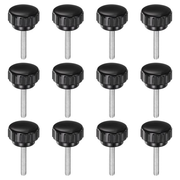 Uxcell 12 Pieces Knurled Clamping Knobs M5 x 30mm Zinc Plated Carbon Steel Threaded Stud 25mm Head Thumb Screws