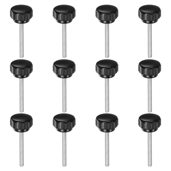 Uxcell 12 Pieces Knurled Clamping Knobs M5 x 50mm Zinc Plated Carbon Steel Threaded Stud 25mm Head Thumb Screws