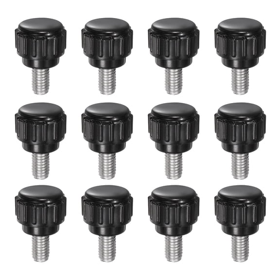 Uxcell 12 Pieces Knurled Clamping Knobs M5 x 8mm 304 Stainless Steel Threaded Stud 14mm Round Head Thumb Screws Black