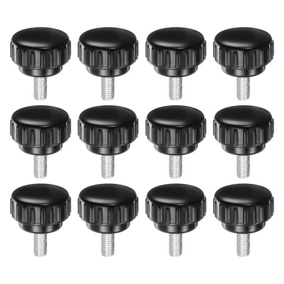 Uxcell 12 Pieces Knurled Clamping Knobs M6 x 16mm Zinc Plated Carbon Steel Threaded Stud 25mm Round Head Thumb Screws Black
