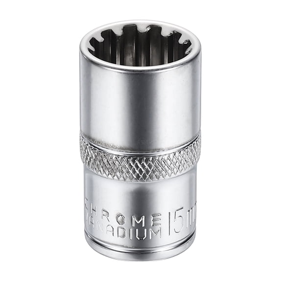 Uxcell 12 Points Socket 1/2" Drive 15mm Metric Shallow Socket 1.5" (38mm) Long CR-V Steel Nickel Plating for Home Auto Nuts Bolts Repair
