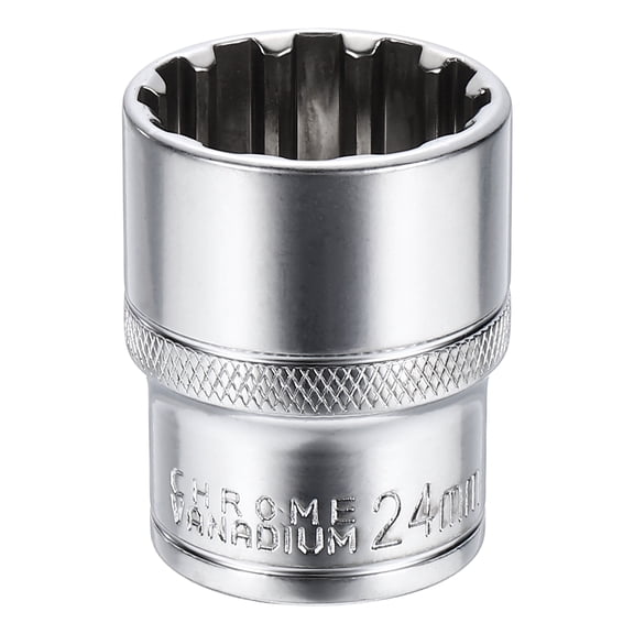 Uxcell 12 Points Socket 1/2" Drive 24mm Metric Shallow Socket 1.6" (40mm) Long CR-V Steel Nickel Plating for Home Auto Nuts Bolts Repair