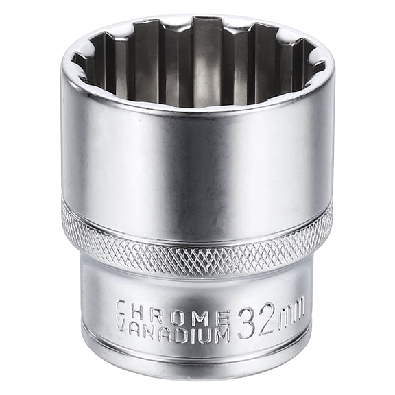 Uxcell 12 Points Socket 1/2" Drive 32mm Metric Shallow Socket 1.8" (46mm) Long CR-V Steel Nickel Plating for Home Auto Nuts Bolts Repair
