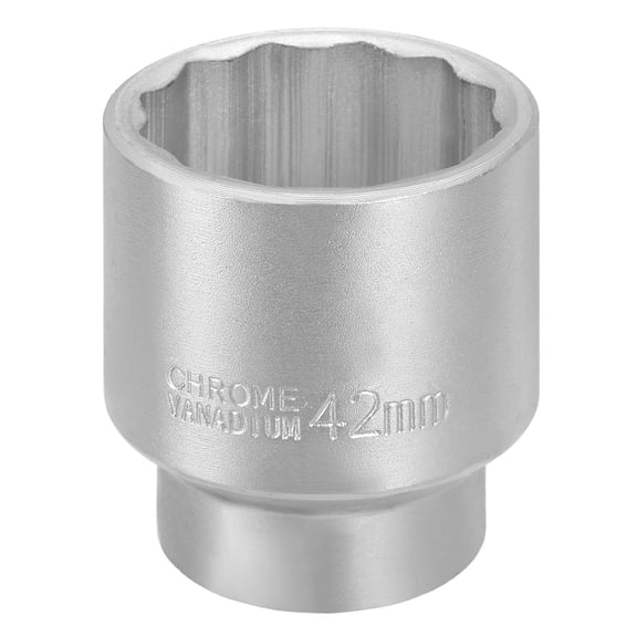 Uxcell 12 Points Socket 3/4" Drive 42mm Metric Shallow Impact Socket 2.6" (65mm) Long 40CR-V Steel Zinc Plating for Home Auto Nuts Bolts Repair