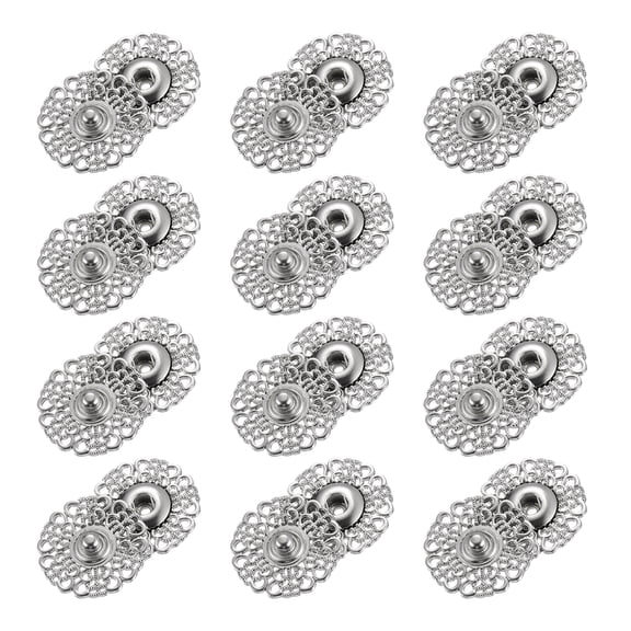 Uxcell 12 Sets Hollow Flower Snap Buttons, Press Buttons Metal Snap Fasteners 30mm, Silver