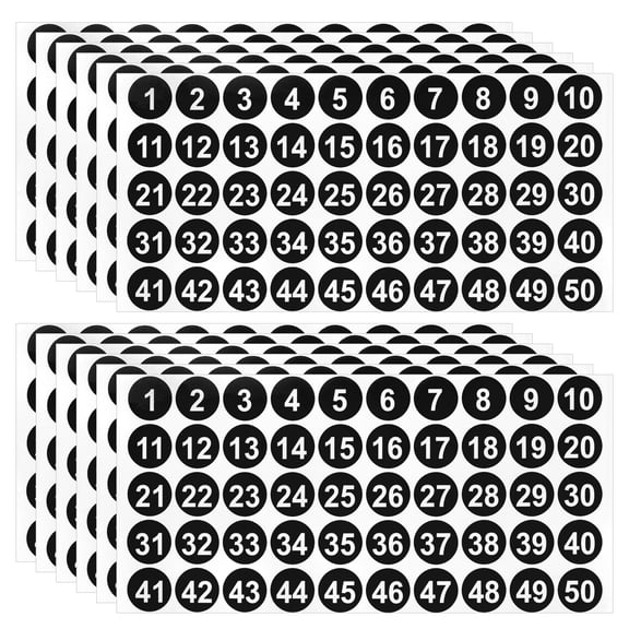 Uxcell 12 Sheets Consecutive Number Stickers1-50 Number Stickers Labels Self-Adhesive Number Decal for Office Classroom Box Storage, Black