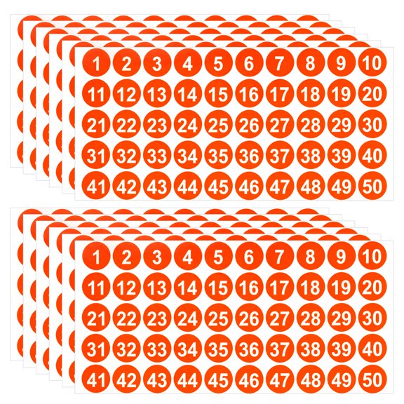 Uxcell 12 Sheets Consecutive Number Stickers1-50 Number Stickers Labels Self-Adhesive Number Decal for Office Classroom Box Storage, Red
