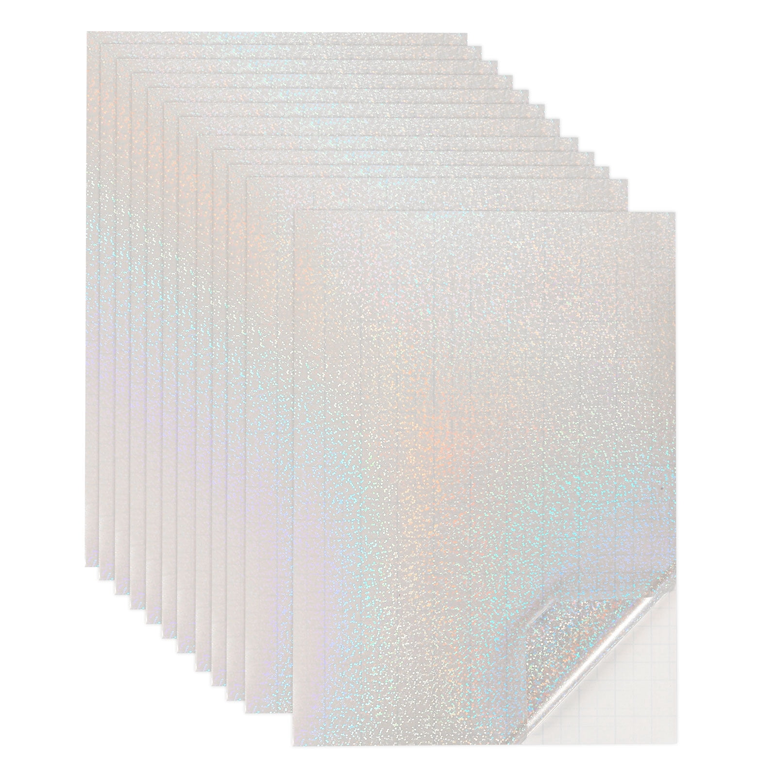 Uxcell 12 Sheets Holographic Sticker Paper, 8.3" x 11.7" Holographic Self-Adhesive A4 Transparent Waterproof Laminate Overlay Film for Photo Cards Scrapbook Decorations(Little Dot)