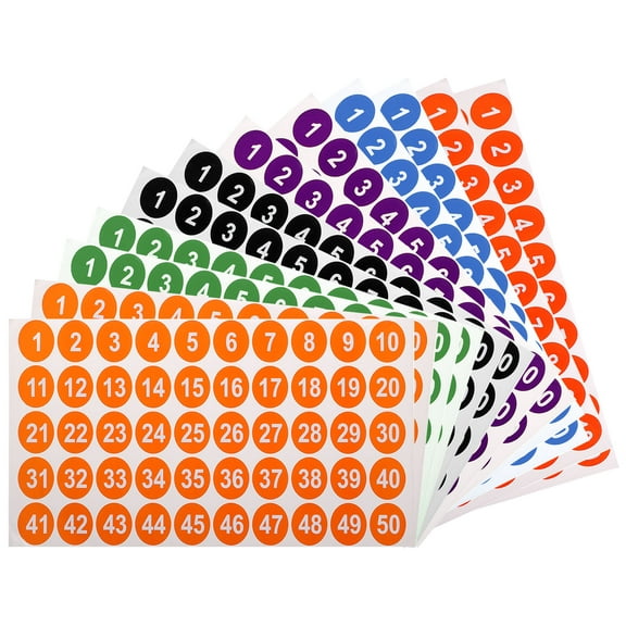 Uxcell 12 Sheets Round Number Stickers Set, 1-50 Consecutive Number Labels(1" Each)