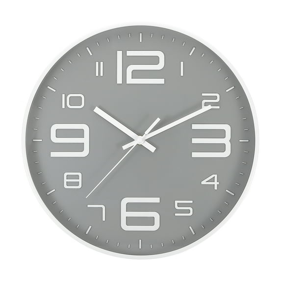 Uxcell 12" Wall Clock Battery Operated Silent Non Ticking 3D Numbers Clock, Gray White