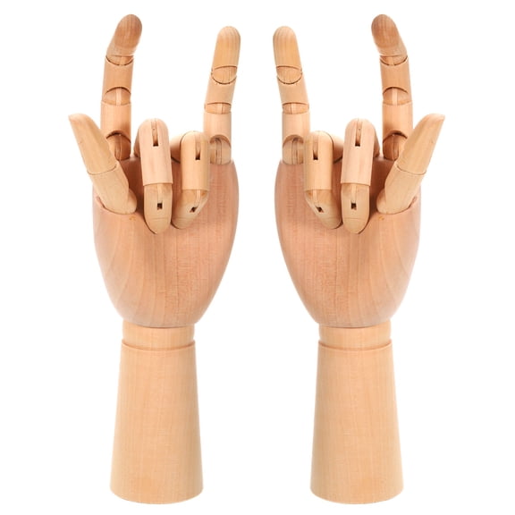 Uxcell 12" Wooden Hand Model, Artist Mannequin Right and Left Hand Model Flexible Movable Manikin Jointed Figure 2Pack