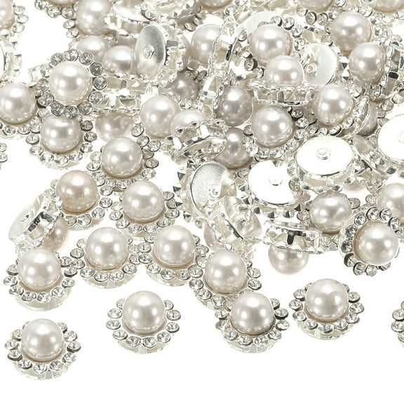 Uxcell 12 mm Pearl Sew on Rhinestones Metal Flatback Base Gems Crystals, Beige 100 Pcs