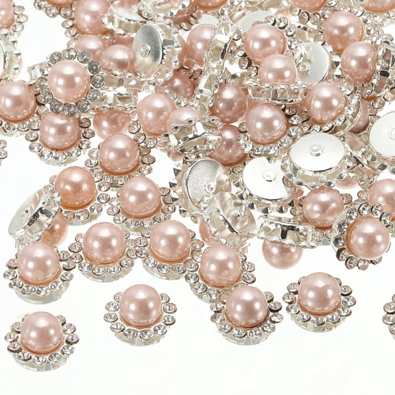 Uxcell 12 mm Pearl Sew on Rhinestones Metal Flatback Base Gems Crystals, Champagne 100 Pcs