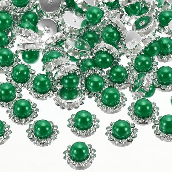 Uxcell 12 mm Pearl Sew on Rhinestones Metal Flatback Base Gems Crystals, Green 100 Pcs