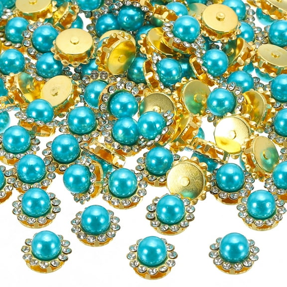 Uxcell 12 mm Pearl Sew on Rhinestones Metal Flatback Base Gems Crystals Lake Blue 100 Pcs
