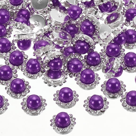 Uxcell 12 mm Pearl Sew on Rhinestones Metal Flatback Base Gems Crystals, Purple 100 Pcs