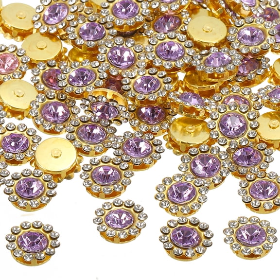Uxcell 12 mm Sew on Rhinestones, Metal Base Flower Claw Gems Crystals,Light Violet 100 Pcs