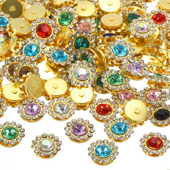 Uxcell 12 mm Sew on Rhinestones, Metal Base Flower Claw Gems Crystals,Multicolor 100 Pcs